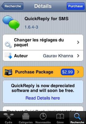 QuickReply for SMS bientôt gratuit sur Cydia