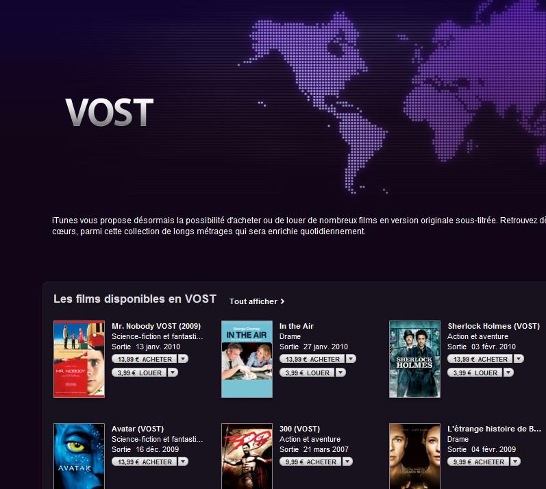 Des films en VOST disponible sur l’apple store.