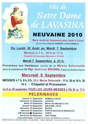 Programme des Fêtes de ND de LAVASINA  du 30 Août au 8 Septembre à Erbalunga