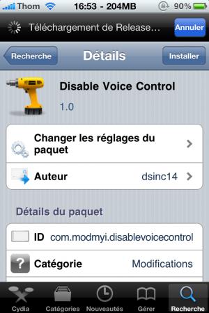Désactiver le VoiceControl avec « Disable VoiceControl » !