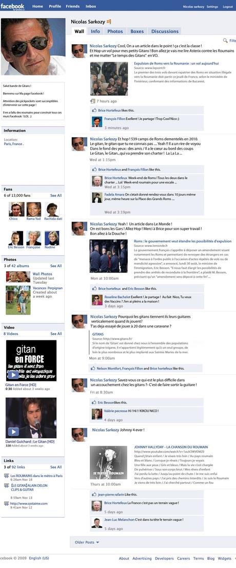 Page Facebook : Sarkozy vs. Les roumains