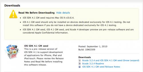 Apple publie le firmware iOS 4.1 GM aux développeurs