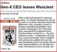 Le CEO de WestJet délaisse ses fonctions...pour s'occuper de sa famille