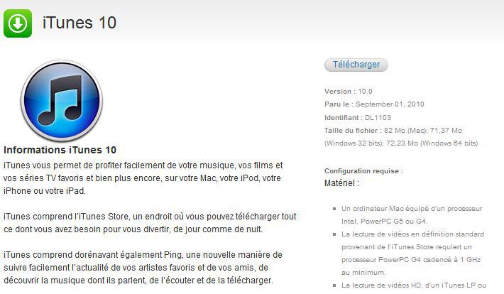 iTunes 10 est disponible en téléchargement