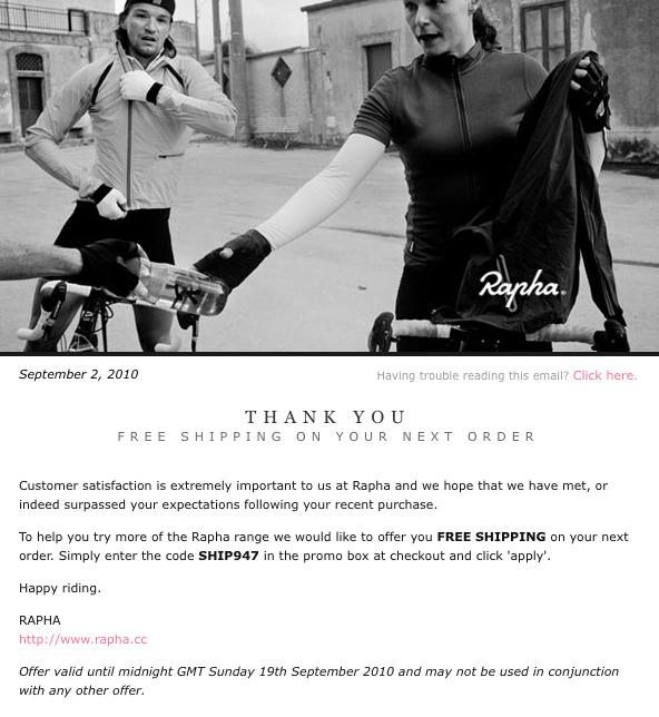 L'emailing de Rapha remercie ses clients