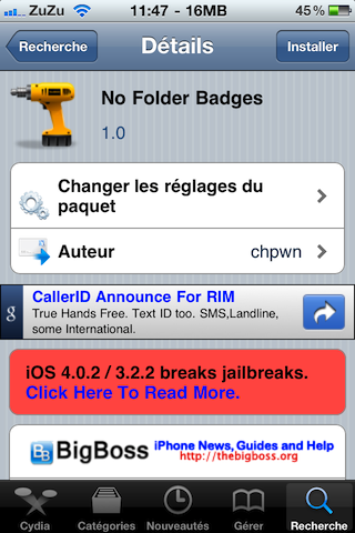 Tweak Cydia – No Folder Badges masque les badges de notification sur les dossiers