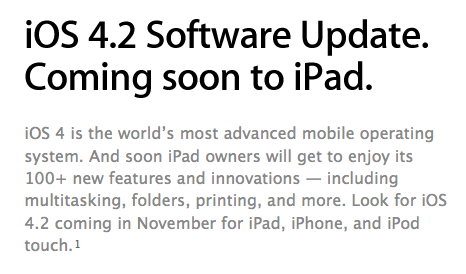 La page de l’iOS 4.2 pour l’iPad est là !