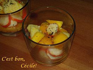 verrines pomme-mangue-surimi en sucré salé