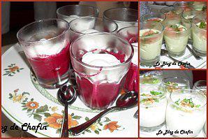 verrines de mousse d'avocats et saumon fumé etc...