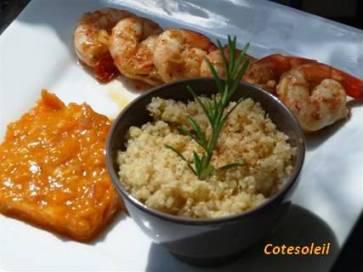 POELEE DE GAMBAS & SA ROUGAIL D’ABRICOTS AU CITRON & GINGEMBRE