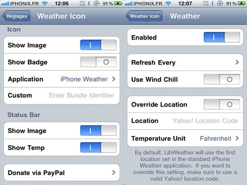 Cydia : WeatherIcon Bêta compatible iOS 4