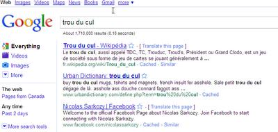 Quand trou du cul rime avec le président français (Google Bombing)