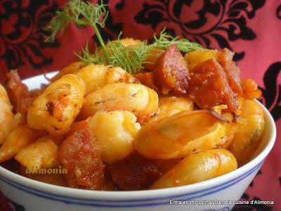 TAPAS : Gambas y chorizo a la reduccion de vino de Malaga / Gambas et chorizo avec reduction de vin de Malaga