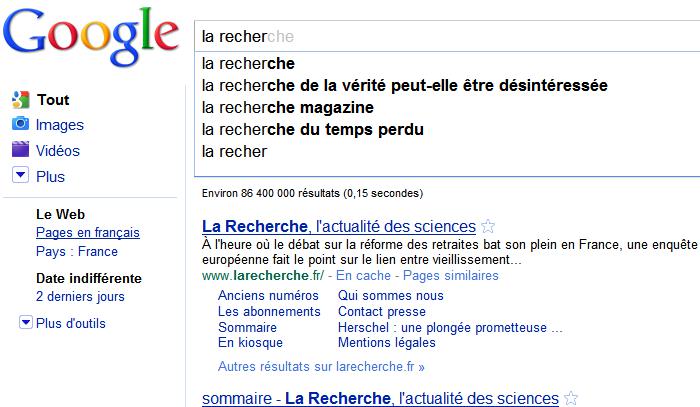 Google: La recherche instantannée est lancée