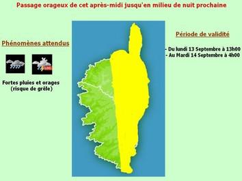Phase de surveillance Météo de niveau jaune : Passage pluvio-orageux jusqu'en milieu de nuit prochaine.