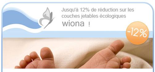 Jusqu'à -12% sur les couches jetables écologiques Wiona !