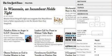 La navigation au clavier su site du New York Times