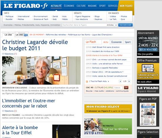 Une du Figaro, 14/09/10