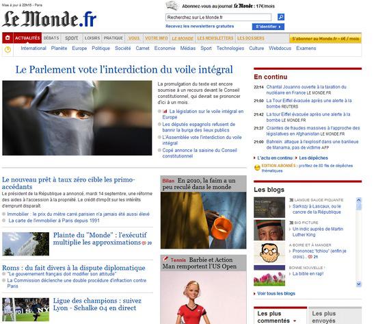 Une du Monde, 14/09/10