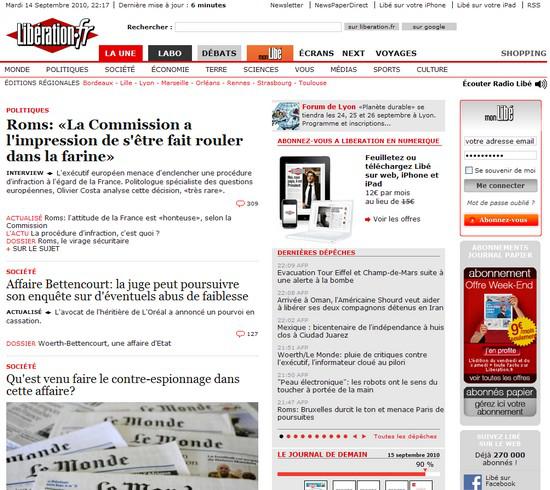 Une de Libération, 14/09/10