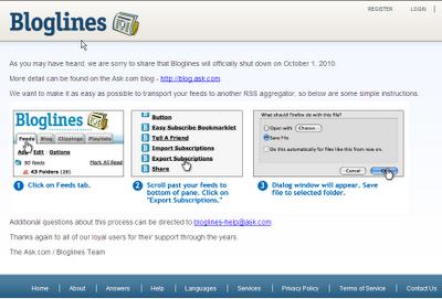 Autres temps, autres moeurs : La mort de Bloglines le 1er Octobre prochain