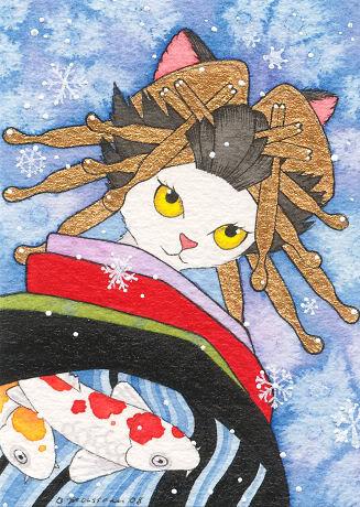 Blog d'aquarelles sur le thème de chats en kimono