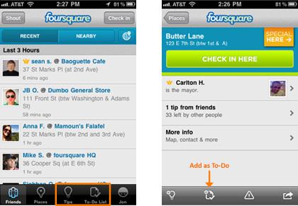 foursquare Foursquare 2.0: meilleure intégration du To Do et un bouton pour votre blogue
