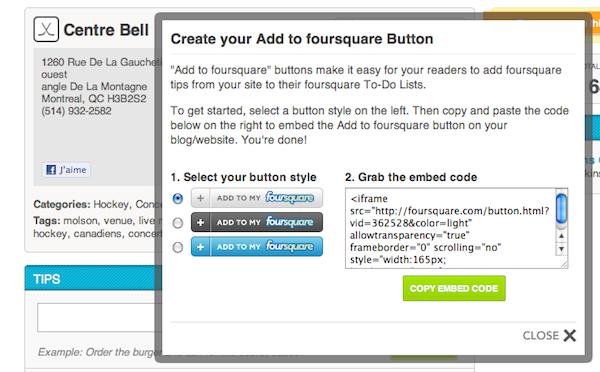 foursquare 1 Foursquare 2.0: meilleure intégration du To Do et un bouton pour votre blogue