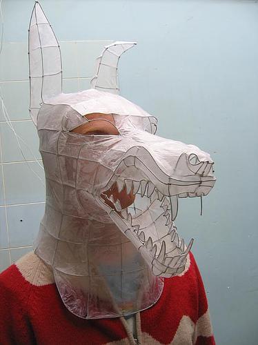 wire sculpture snarling mask
