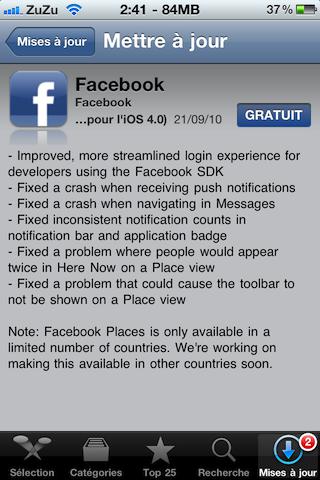 Mise à jour de l’app Facebook pour iPhone en version 3.2.3