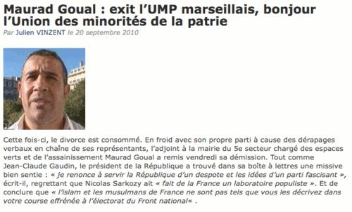 Bonjour la droite : Un élu quitte l’UMP après avoir porté plainte pour «incitation à la haine raciale» contre son parti