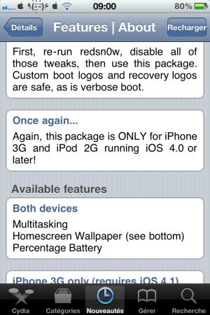 Features : Activer les fonctions iOS 4 sur iPhone 3G / iPod 2G !
