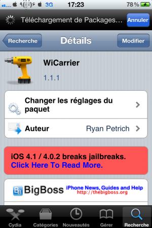 WiCarrier 1.1-1 : remplacer le nom de votre réseau par le nom de votre WiFi lorsque vous y êtes connecté