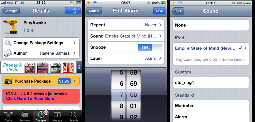 Tweak Cydia – PlayAwake, utilisez la musique de votre iPod pour vous réveiller