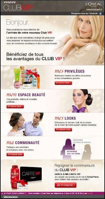 L'Oréal lance son nouveau site VIP dans son emailing