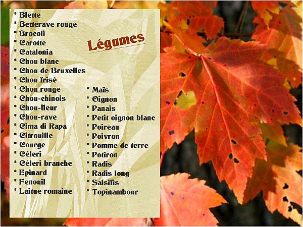 Calendrier Fruits & Légumes - Mois d'Octobre