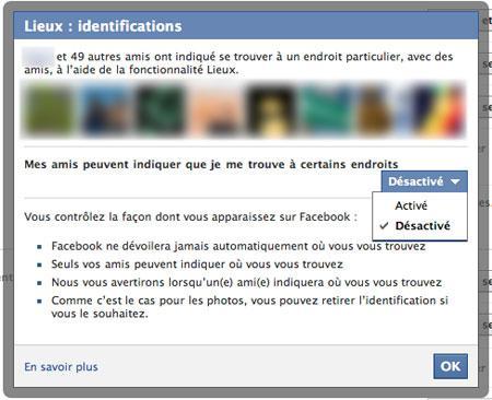 Facebook Lieux - Bloquer la Géolocalisation par les Amis