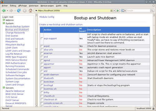 webmin bootup shutdown Linux : Installation de WebMin