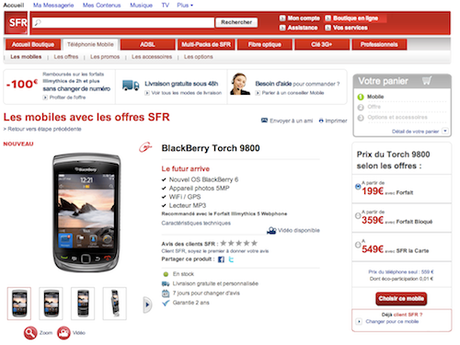 SFR Torch 9800 Le BlackBerry Torch 9800 avec OS 6 débarque chez SFR !!!