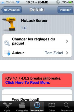 Un iPhone sans Lockscreen avec NoLockscren !