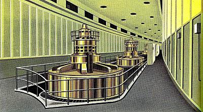 Salle des alternateurs de la centrale hydro-électrique du barrage de Genissiat