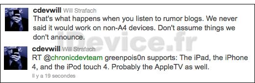 [MàJ] Greenpois0n ne serait disponible que pour l’iPad, l’iPhone 4 et l’iPod touch 4G