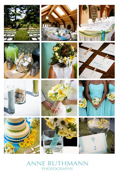 details de mariage bleus et verts