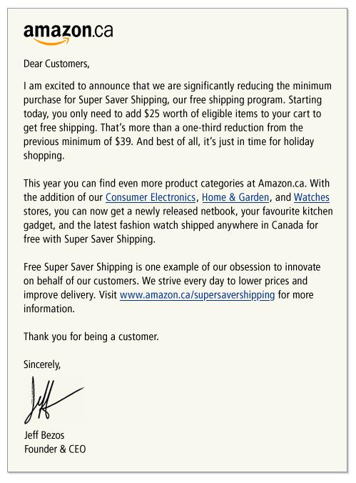 Amazon.ca baisse son prix minimum à 25$ pour la livraison gratuite