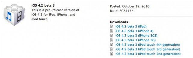 Apple libère la beta 3 d’iOS 4.2