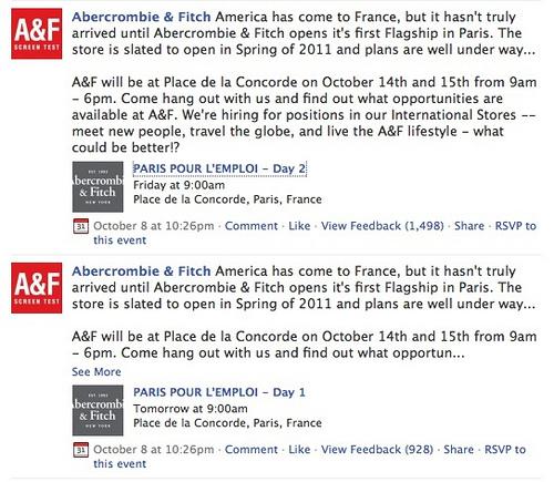 Page Facebook Abercrombie & Fitch débarque en France