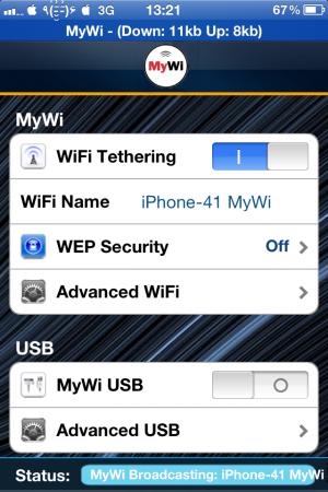 MyWi 4.8.1 : iPhone en modem wifi + partage de connection