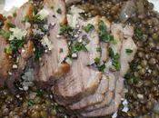 Magret canard rôti l'ail lentilles vertes