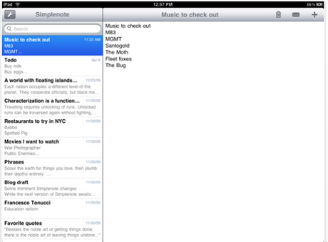 simplenote iPad: quatre outils de rédaction qui se synchronisent sur le Web