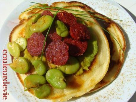 Pancakes aux fèves et au chorizo Pancakes aux fèves et au chorizo